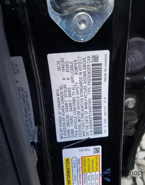 2025 Honda Civic Sport z USA, uszkodzony, nr VIN 2HGFE2F57SH501865